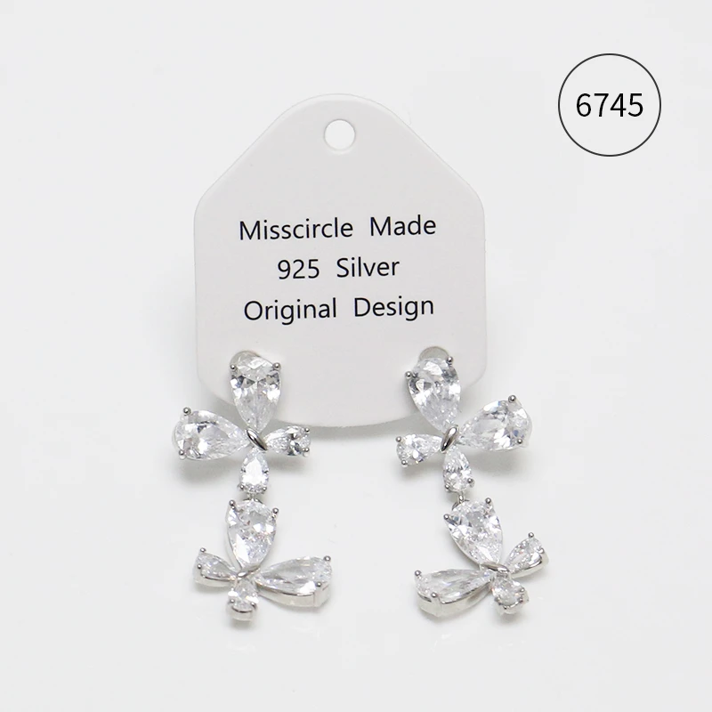 Misscircle Made 铜合金合成锆石耳饰 蝴蝶吊坠耳环气质百搭6745
