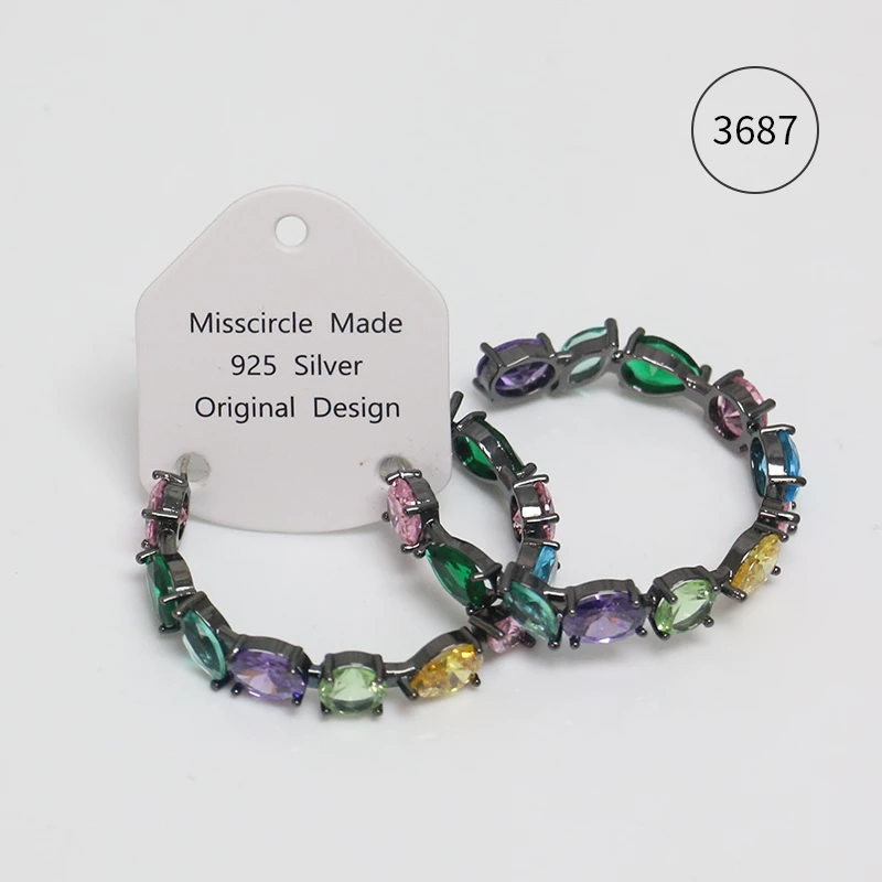 Misscircle Made 铜合金合成锆石耳饰 彩色满钻耳圈个性复古3687