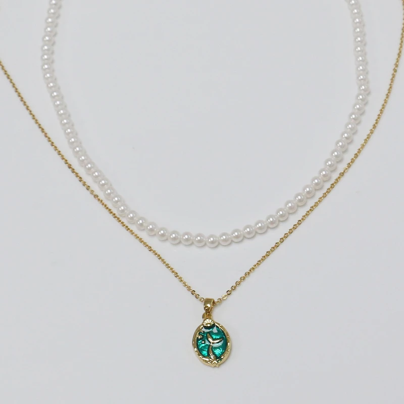 Misscircle Made 铜合金树脂项链 双层人鱼耳环高级2156