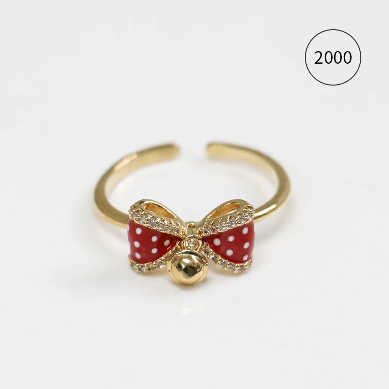 Misscircle Made 铜合金珐琅戒指 在逃公主红色蝴蝶结戒指女2000