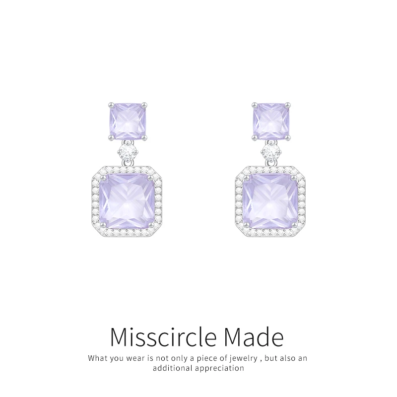Misscircle Made 铜合金合成锆石耳饰 冰糖方块耳环轻奢重工9673