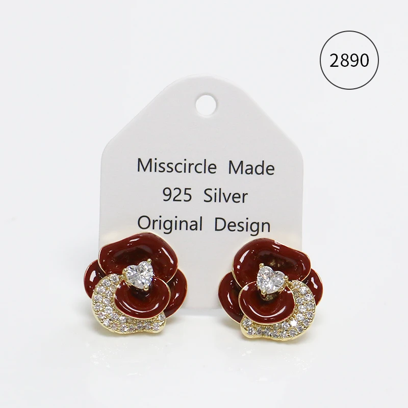 Misscircle Made 铜合金珐琅耳饰 安克拉红花朵耳钉百搭秋冬2890
