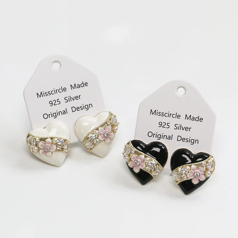 Misscircle Made 铜合金珐琅耳饰 复古花朵爱心耳钉气质高级4030