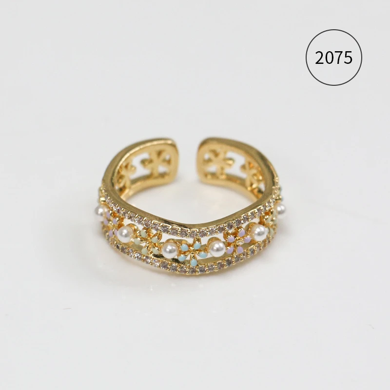 Misscircle Made 铜合金合成锆石戒指 彩色花朵波浪戒指甜美2075