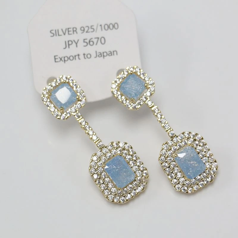 Misscircle Made 铜合金合成锆石耳饰 蓝方钻耳环女气质甜美1507