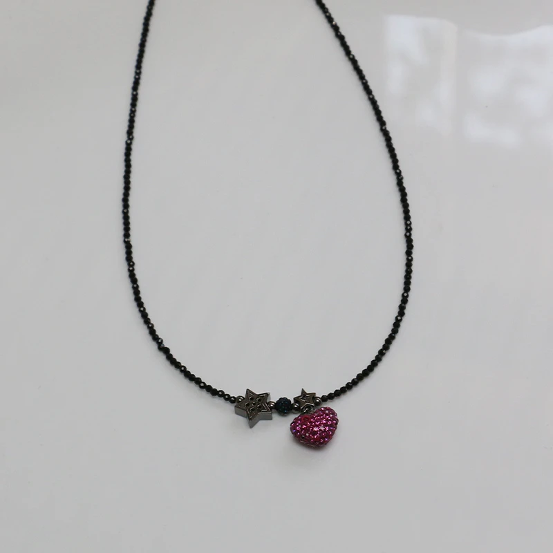 Misscircle Made 铜合金仿水晶项链 黑色甜酷爱心项链女可爱1369