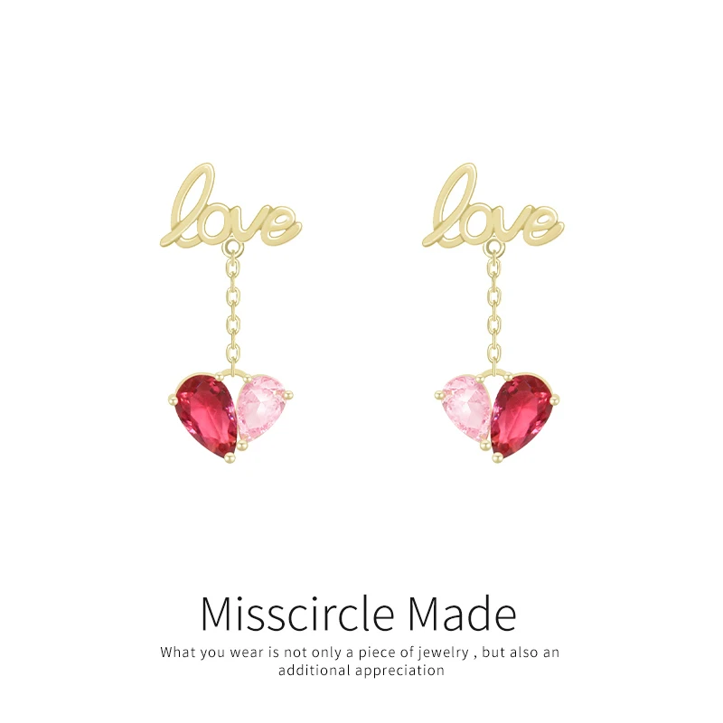 瑟可 铜合金合成锆石耳饰 撞色爱心吊坠耳环甜美可爱百搭时尚9997