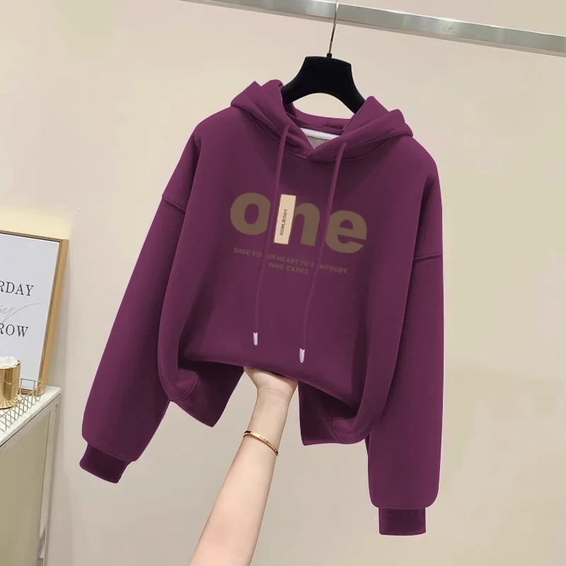 设计感小众秋冬新款2025加绒加厚套头连帽卫衣女短款宽松韩版外套