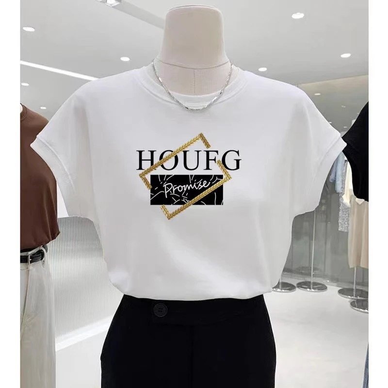 飞飞袖正肩纯棉短袖t恤女士2024新款时尚百搭白色上衣打底衫夏季