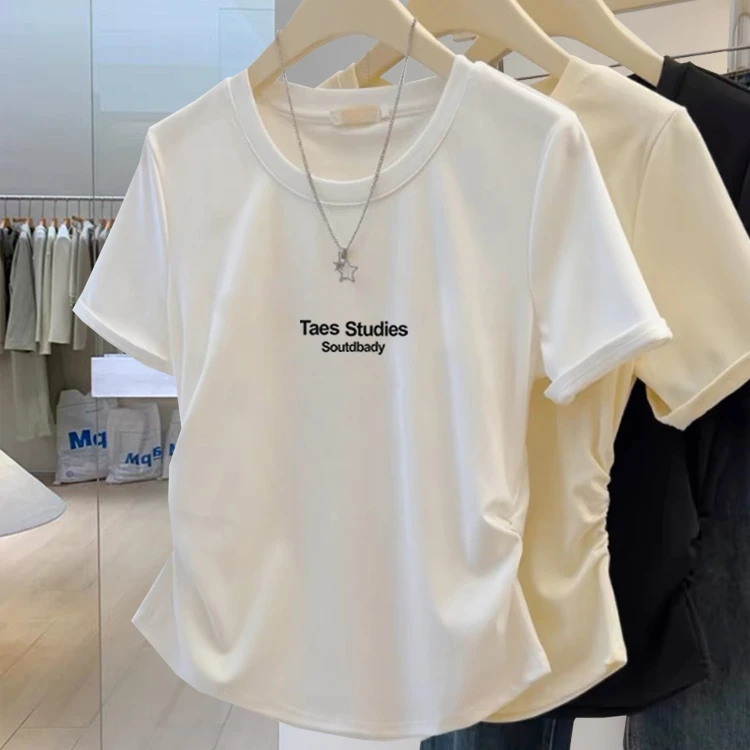 不规则短款短袖t恤女夏季2025新款设计感修身小个子正肩体恤上衣