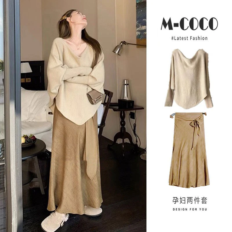 高级感秋冬装孕妇装2024新款秋季慵懒风温柔减龄上衣毛衣半身裙