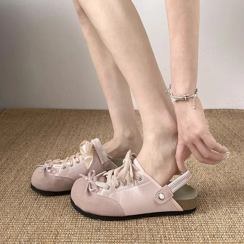 粉色法式厚底包头拖鞋女夏外穿2024新款防滑芭蕾半拖勃肯凉拖平底