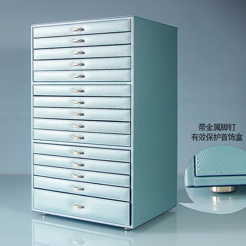 首饰盒/箱 简约15层大容量首饰盒抽屉式轻奢饰品白色木质储物带锁