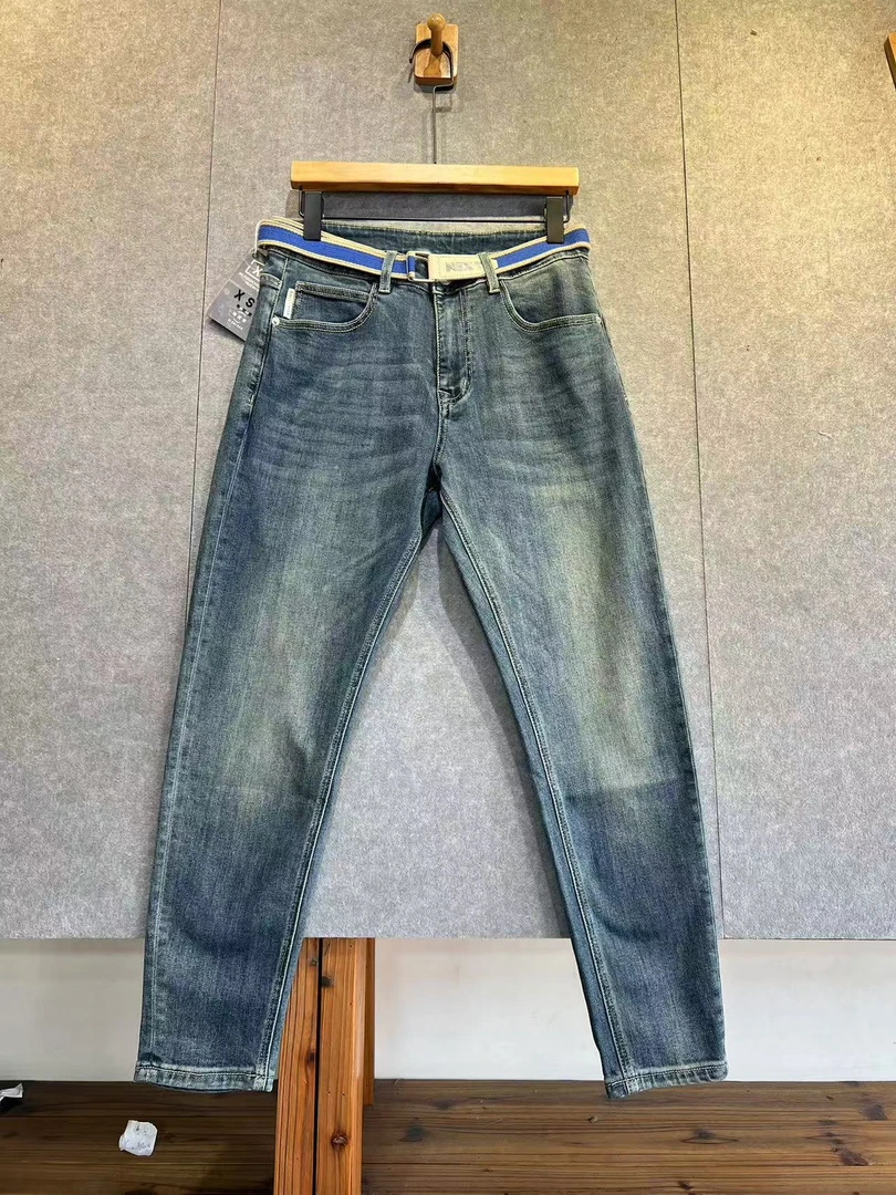 高端轻奢欧版复古潮牌休闲重工洗水修身弹力经典百搭男士牛仔裤