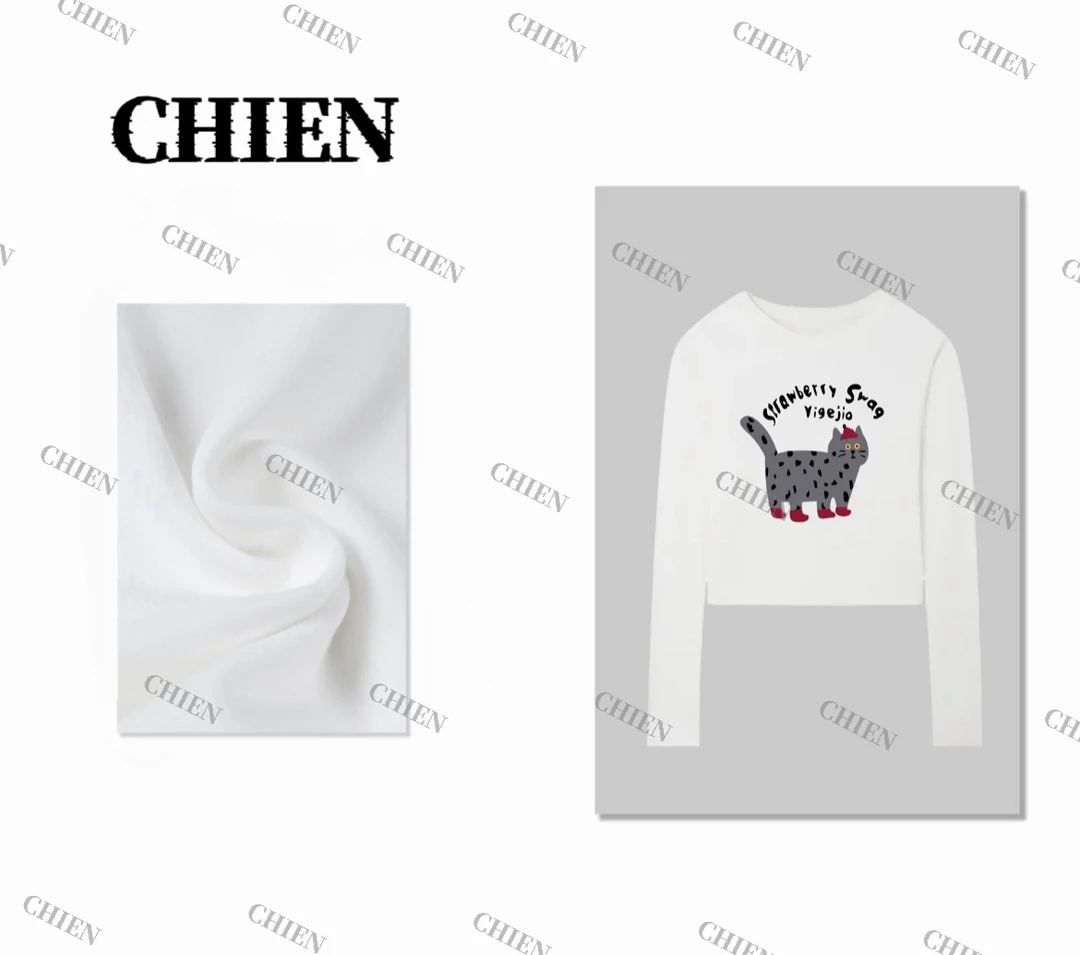 【斑点猫】圆领长袖T恤女上衣斑点猫卡通百搭T恤打底衫