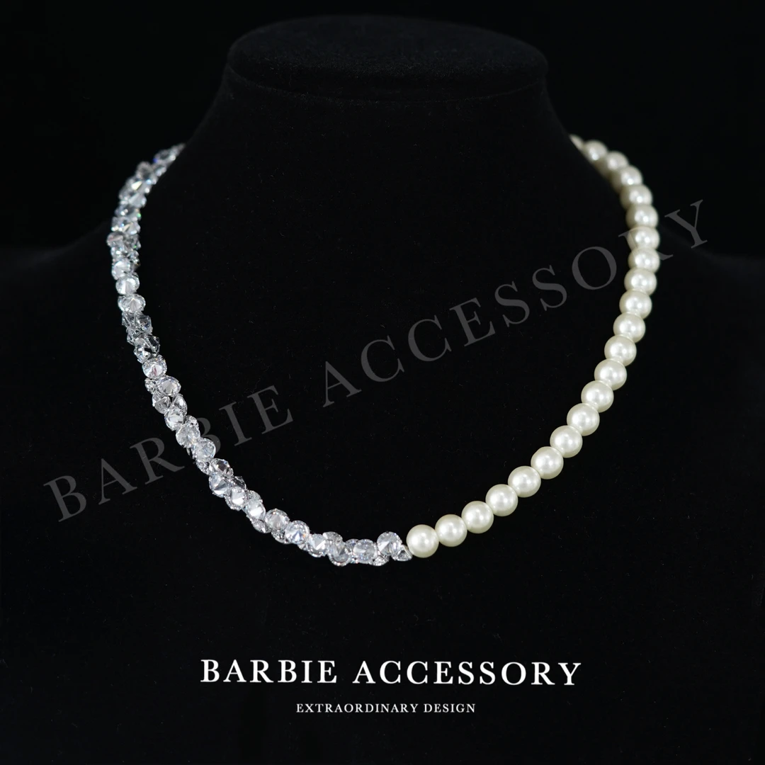 铜合金合成锆石项链 【珠与冰星】法式既视感设计款高级感绝美项链