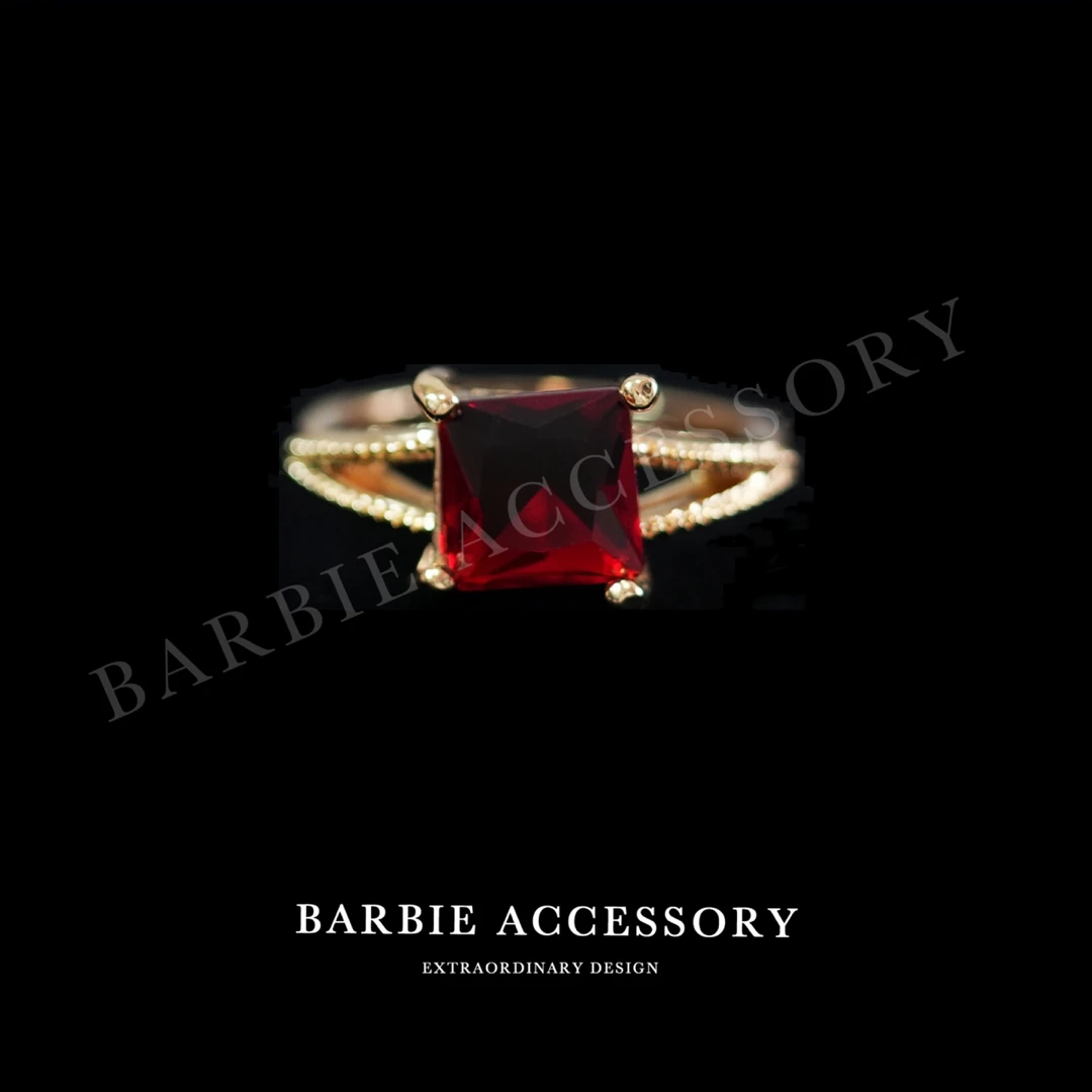 铜合金合成锆石戒指 【红星方戒】法式既视设计款高级感绝美戒指