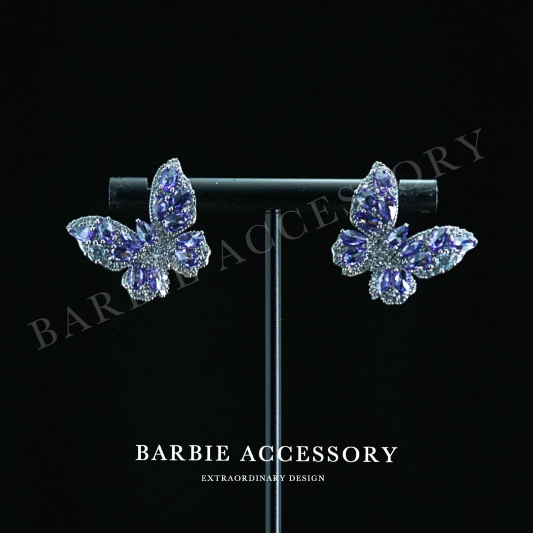 铜合金合成锆石耳饰  【仙音紫蝶】时尚轻奢设计款高级绝美百搭耳饰