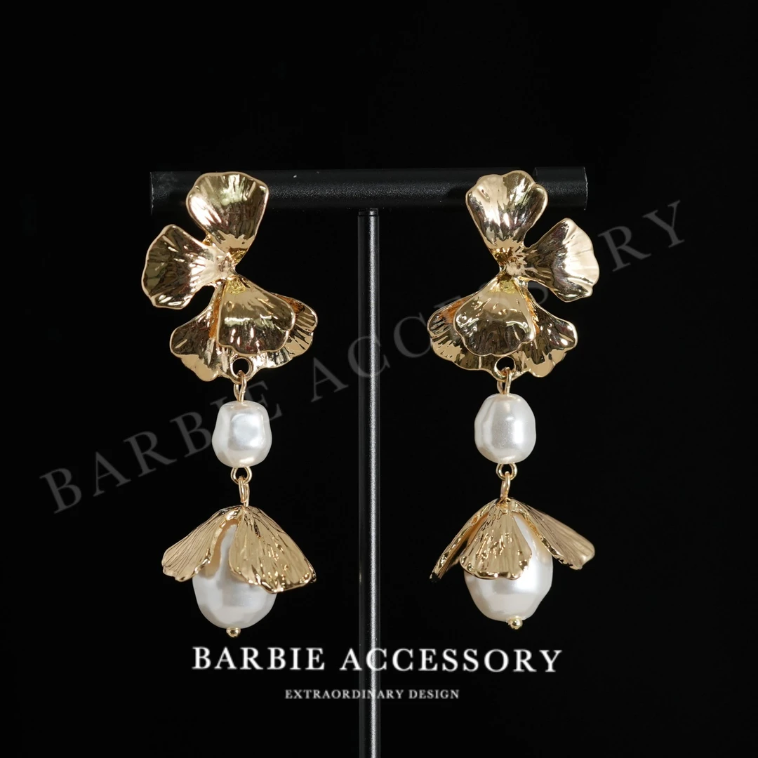 铜合金仿珍珠耳饰 【花蝶珠珠】法式既视设计款高级感绝美耳环