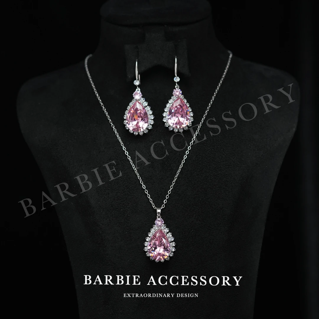 铜合金合成锆石项链 【粉滴星梦】轻奢设计款百搭套装