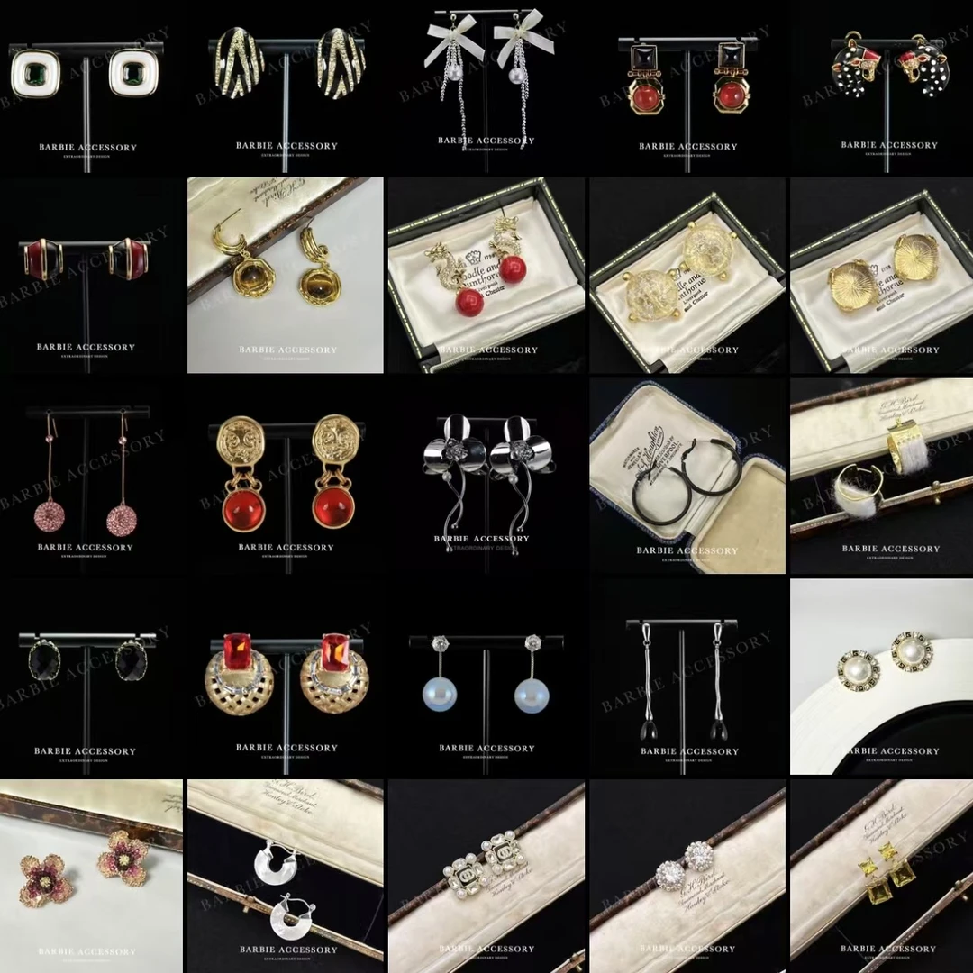 铜合金合成锆石耳饰 法式中古时尚设计款高级感耳环