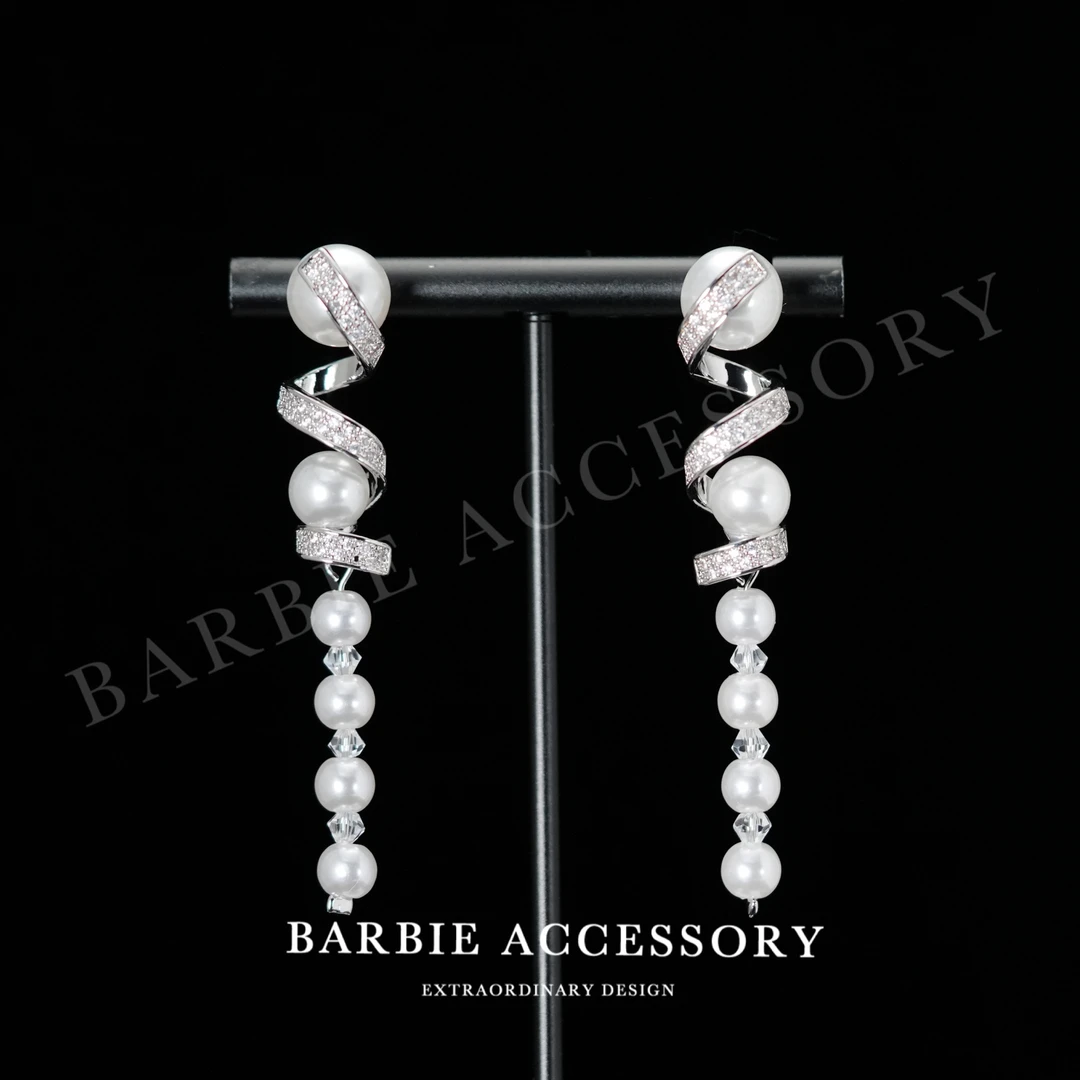 铜合金合成锆石耳饰 【飘带星珠】法式既视设计款高级感绝美耳环