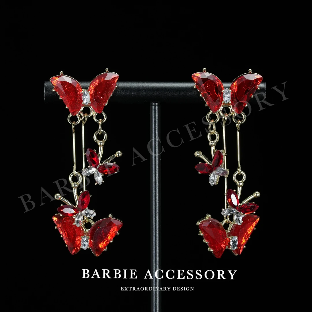 铜合金合成锆石耳饰 【红蝶闪极】法式既视设计款高级感绝美耳环