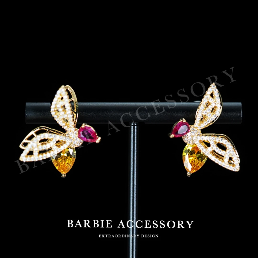 铜合金合成锆石耳饰 【拼星小蜂】法式中古轻奢设计款高级感耳钉