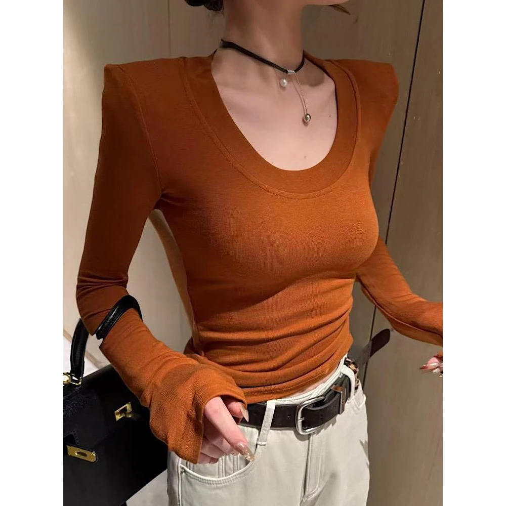 简约百搭磨毛加绒打底衫T恤女2025秋冬新款修身显瘦内搭长袖上衣