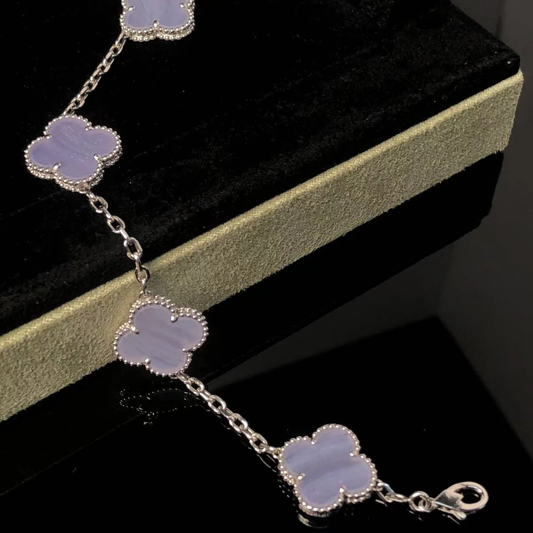 18K金白金紫玉髓手链 紫五花