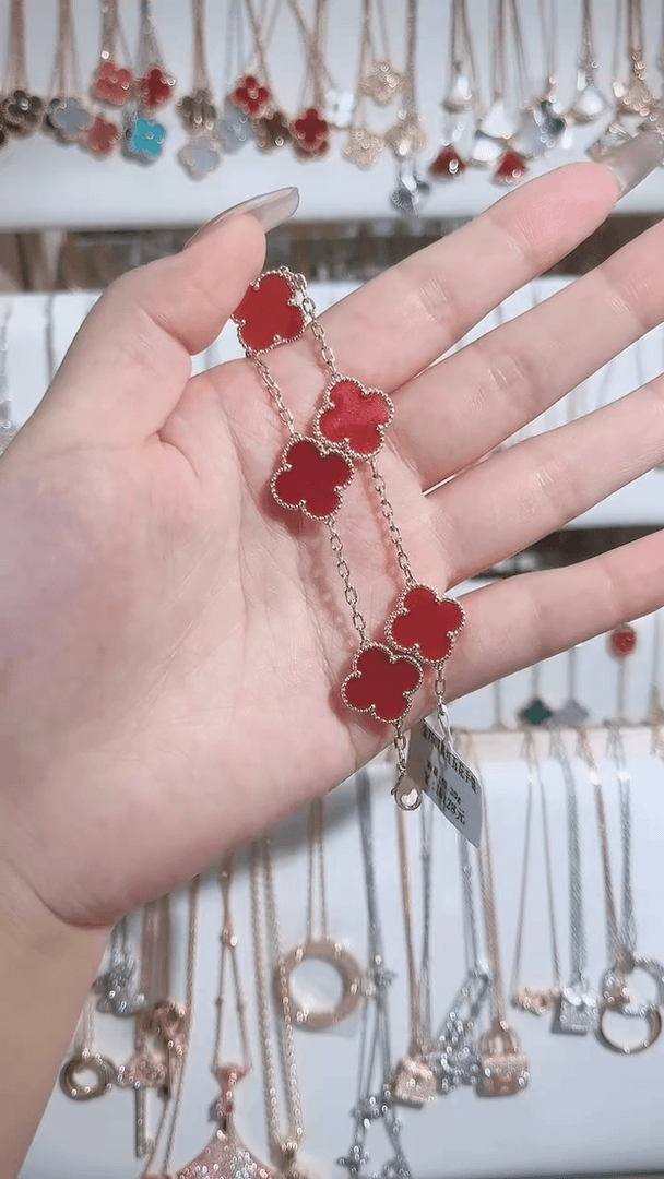 【闪购商品】玛瑙/玉髓手链18K金镶嵌玛瑙k黄 红五花