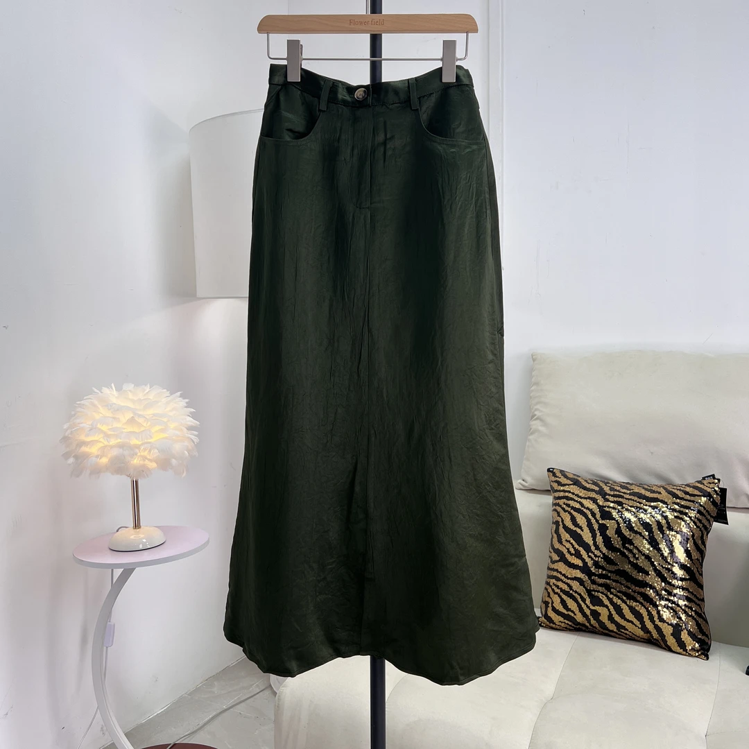 【庄喜儿Original】墨绿色带口袋肌理感时尚半身裙女ZXE2506