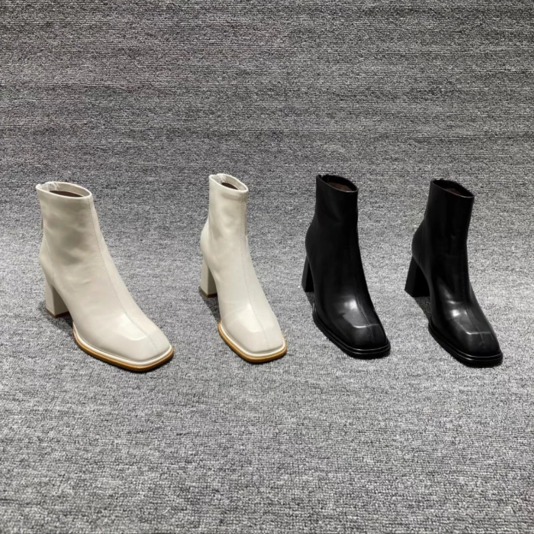 【庄喜儿Original】欧洲站方头高跟短靴粗跟百搭时尚马丁靴ZXE220