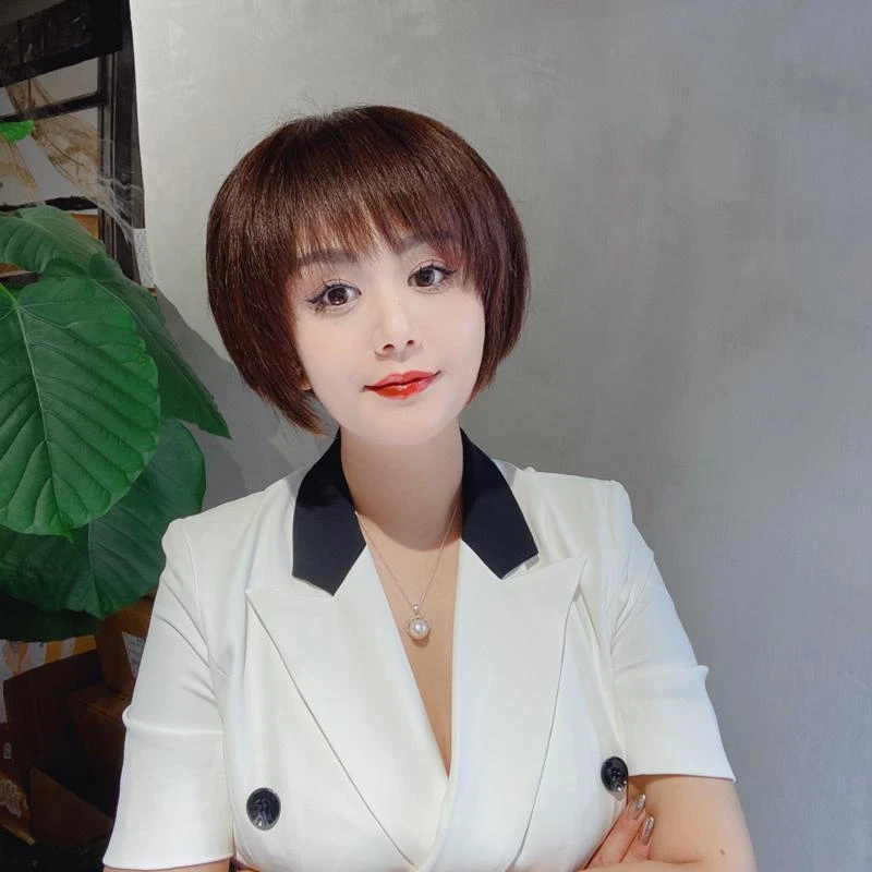 假发女短发波波头全手织轻薄透气自然蓬松时尚气质款真人发全头套