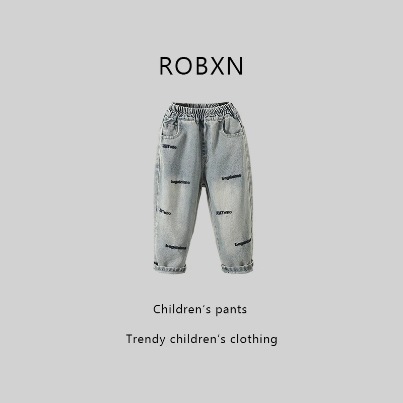 儿童牛仔裤长裤春秋款美式休闲刺绣牛仔潮流时尚炸街洋气宝宝裤子