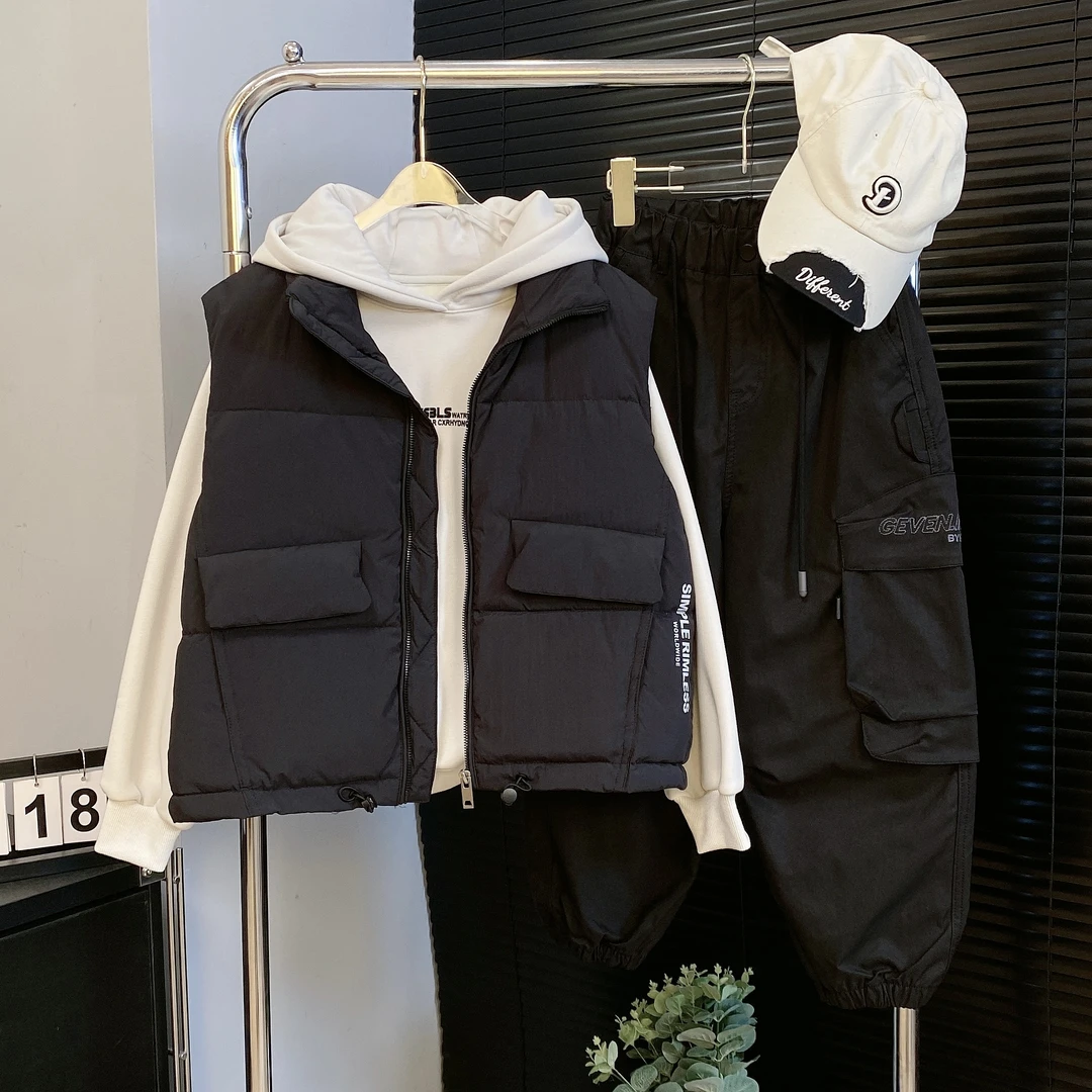 【嘟妈童装】2024冬男童拉链加棉马甲儿童加厚马夹3926