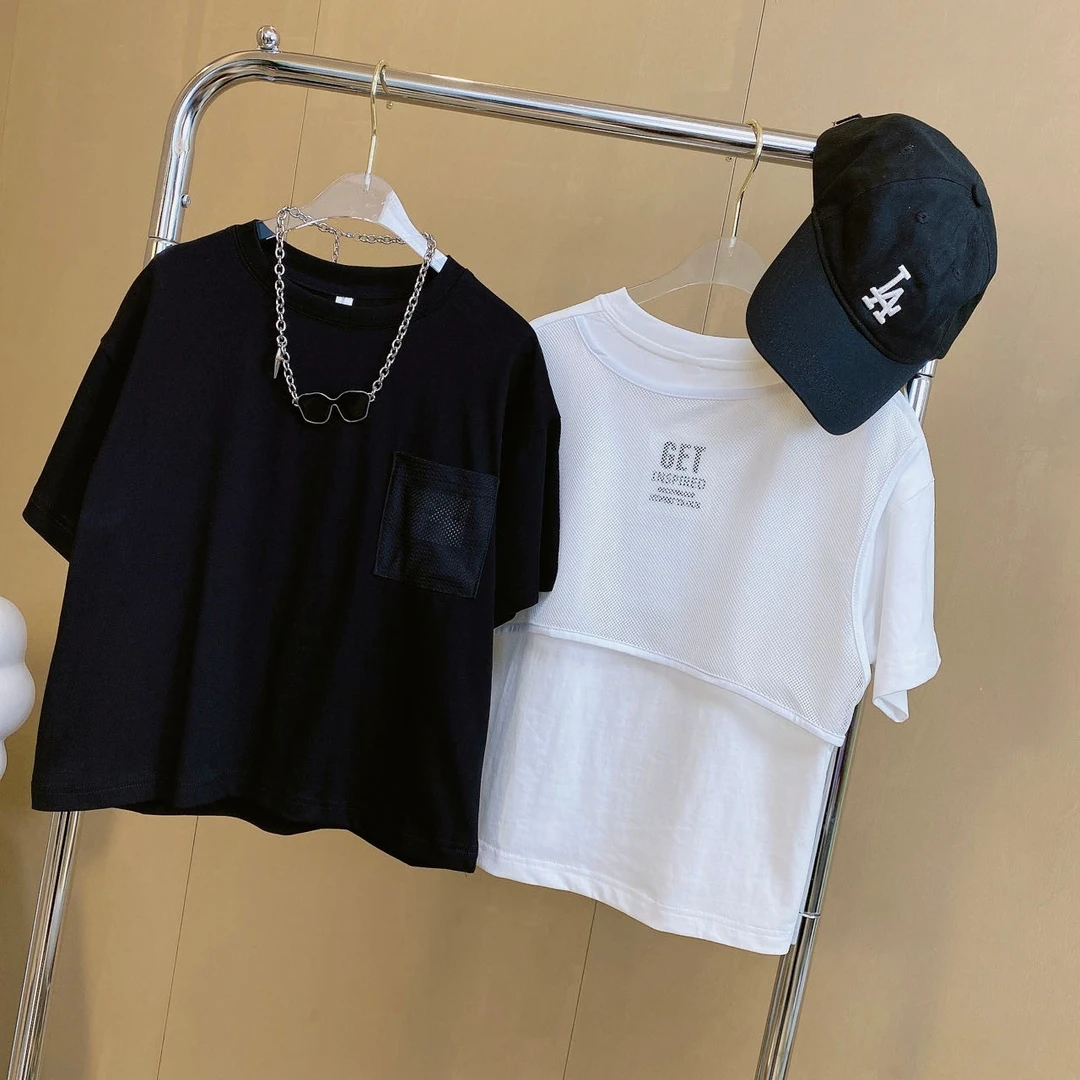 【嘟妈童装】男童夏季简约假两件T恤儿童韩版套头上衣6591