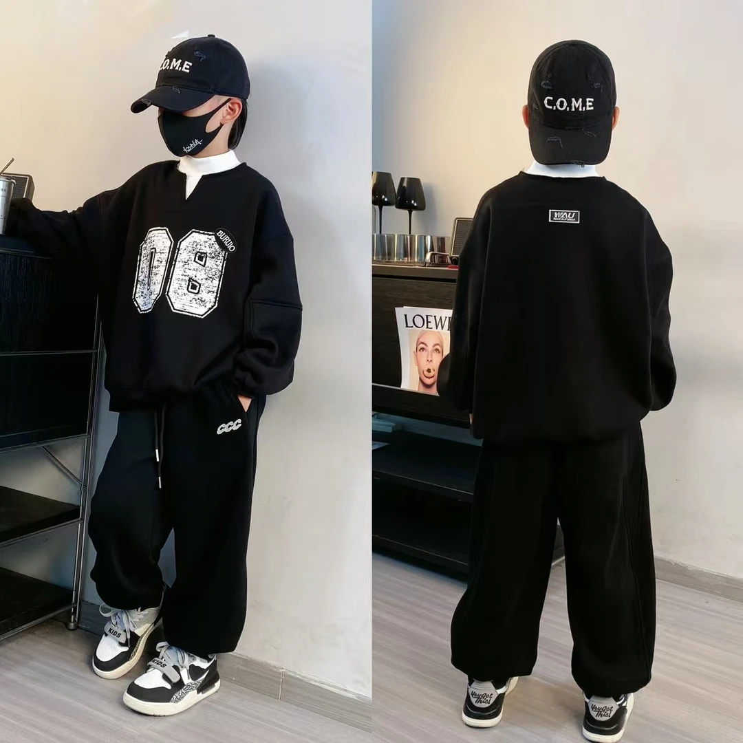 【嘟妈童装】2024儿童数字加绒卫衣男童韩版加厚打底衫3237