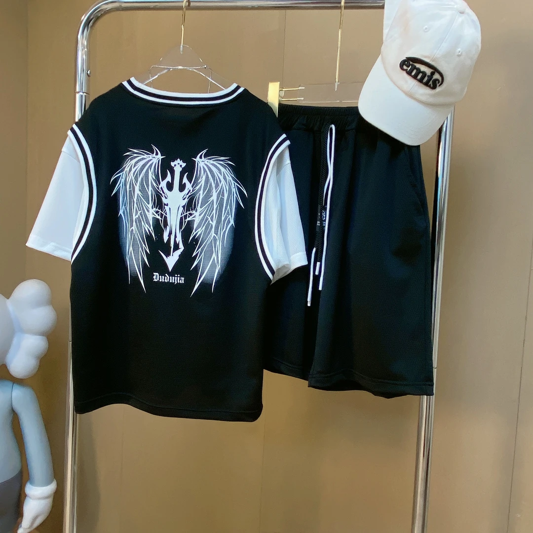 现货【嘟妈童装】2024男童假两件T恤二件套儿童速干韩版套装3771