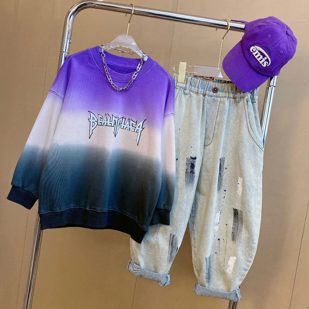 【嘟妈童装】儿童秋季新款渐变色字母卫衣2023男童长袖上衣3261