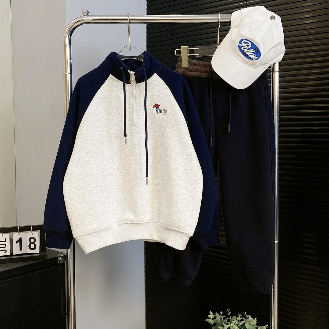 【嘟妈童装】中大童冬季加绒立领上衣儿童加厚卫衣潮3381