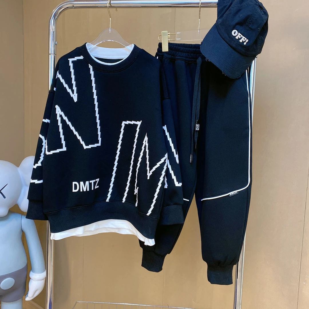 【嘟妈童装】中大童字母卫衣+裤子男童2024秋季新款韩版两件套2855