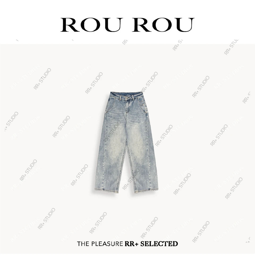 5671设计感解构宽松加绒牛仔裤女秋冬休闲百搭廓形弯刀裤