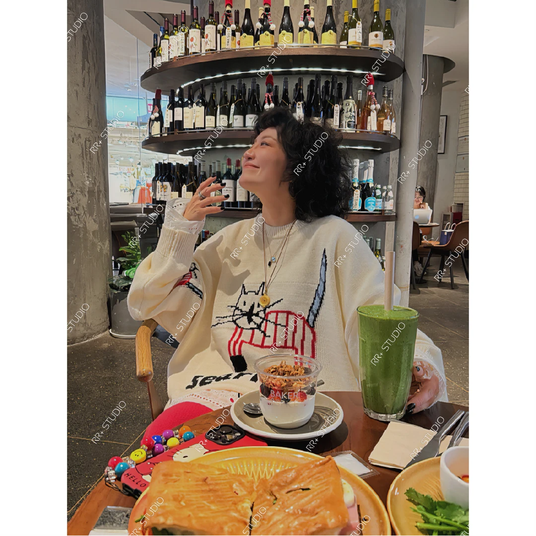 22531趣味卡通猫咪减龄毛衣女秋冬软糯慵懒休闲针织衫