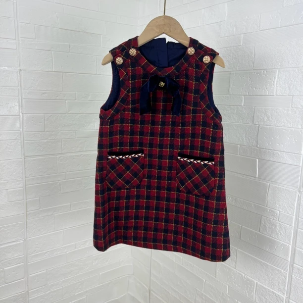 链接H7228红蓝格连衣裙