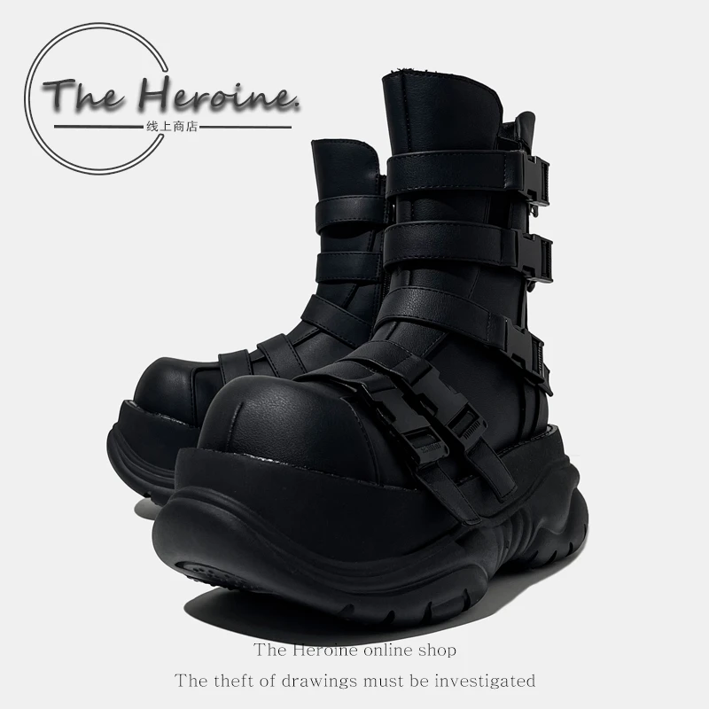 The Heroine 哥特朋克暗黑摇滚松糕厚底鞋女新款暗黑系大头机车靴
