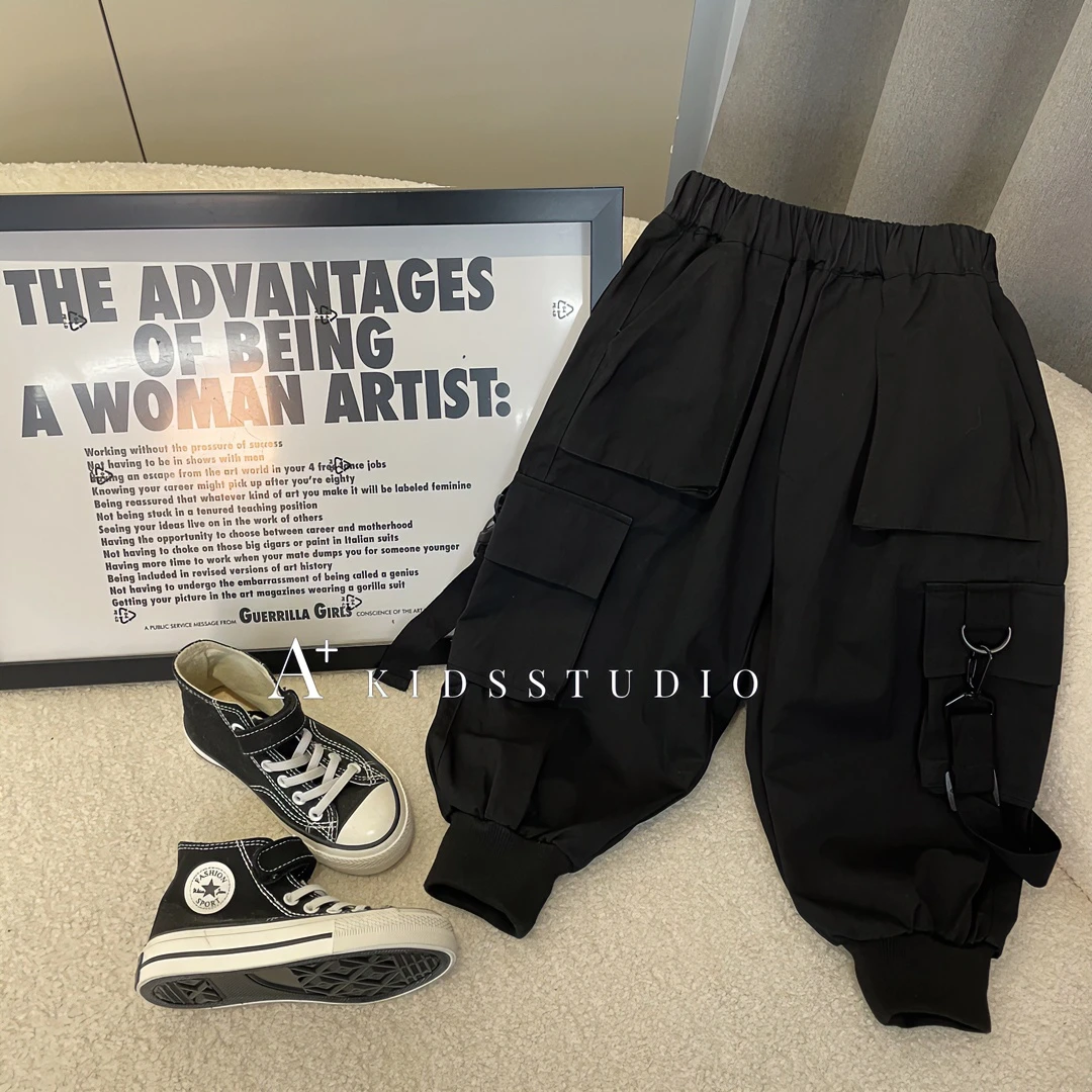 【纯棉工装长裤】2025秋款男童裤儿童宽松裤韩版百搭黑色帅气中大童