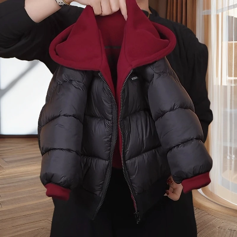 韩版新款儿童棉服男女童棉袄针织卫衣连帽棉衣双面穿童装