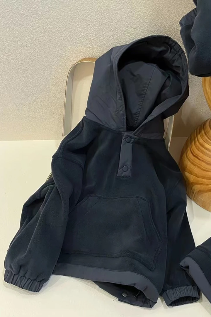 男女童中小童加绒连帽卫衣2023秋冬摇粒绒卫衣加绒百搭童装