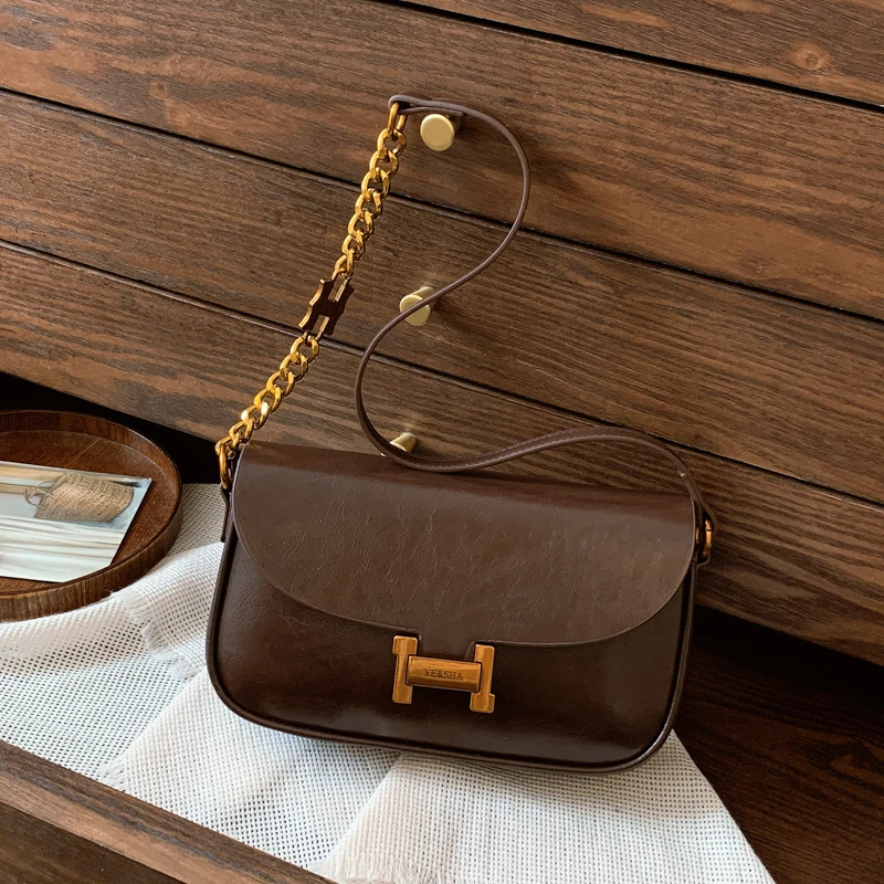2024秋冬新款复古包包女通勤马鞍包时尚百搭链条腋下包单肩斜挎包